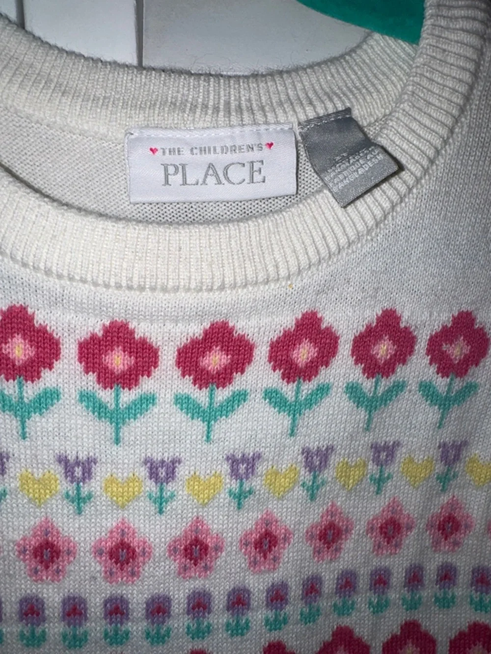 Place Cream Knit Dress with Pink Floral Fair Isle - Picture 2 of 4